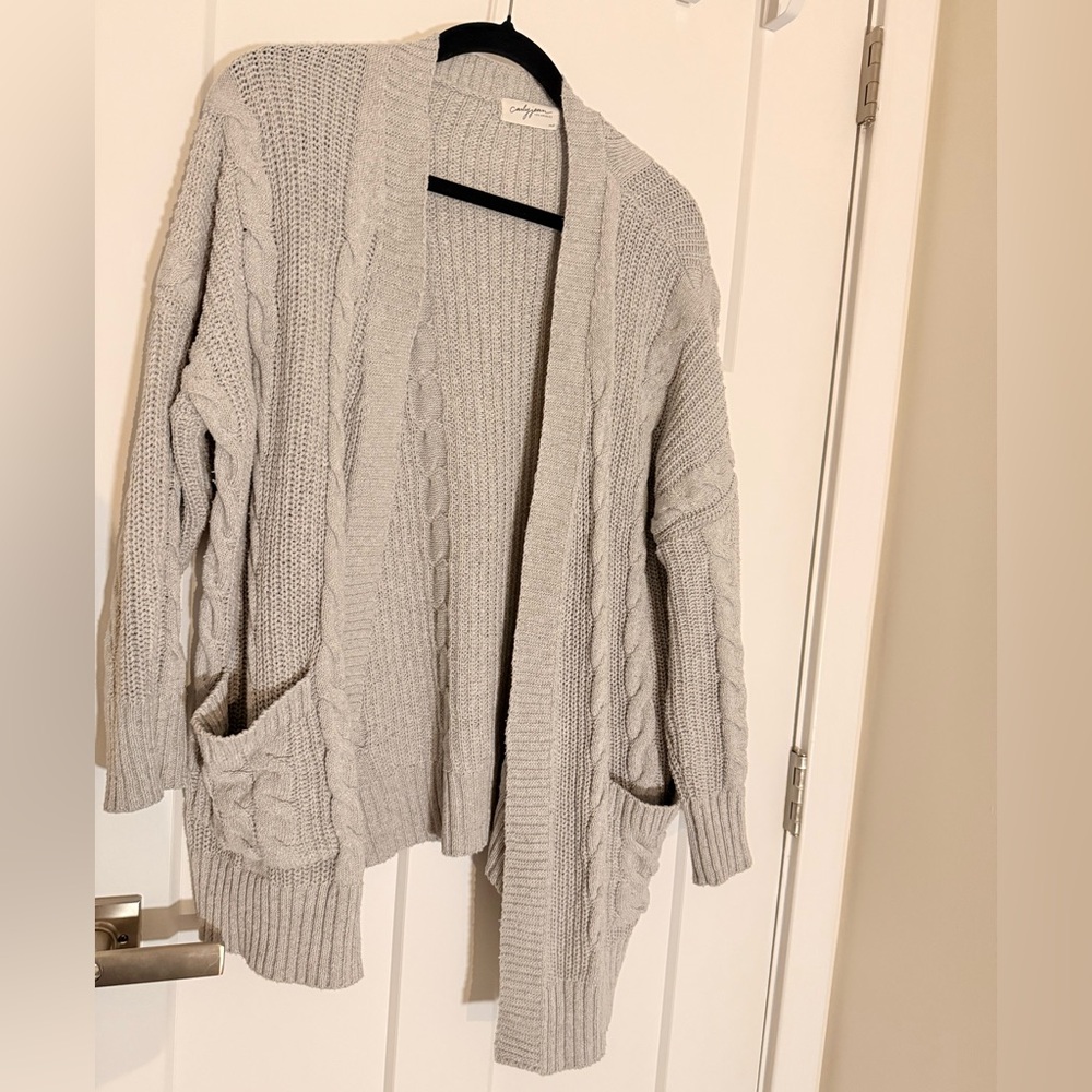 Carly Jean Gray Cable Knit Cardigan Sweater